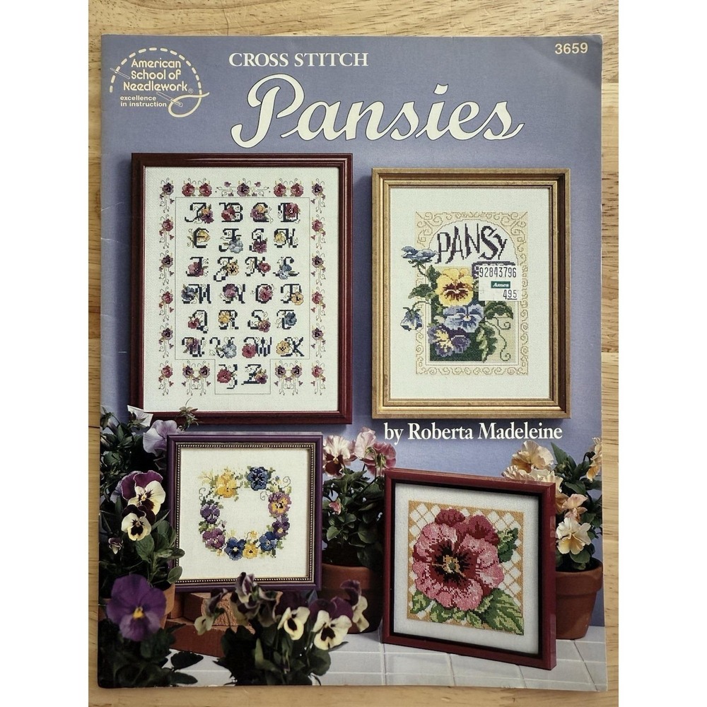 American School Of Needlework Cross‎ Stitch Pattern Book PANSIES By R. Madeleine